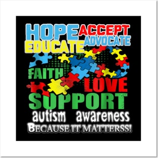 Autism T-ShirtAutism Hope Faith Love Ribbon Autism Awareness T Shirt Posters and Art